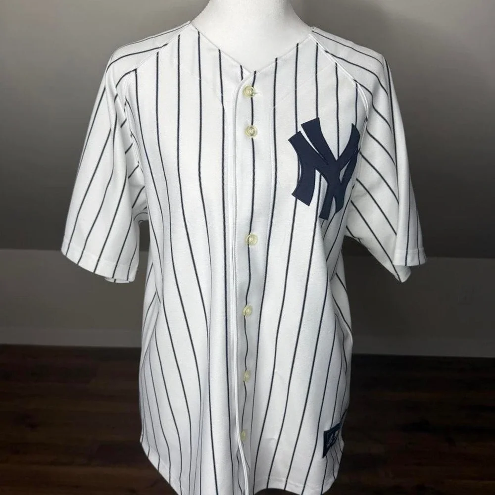 Majestic New York Yankees Mark Teixeira 25 Pinstripe MLB Baseball Jersey White - Picture 1 of 8